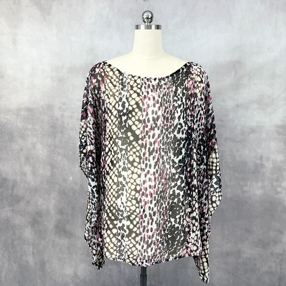 Bisou Bisou Women Tunic Top Poncho Size XLarge Animal Print Sheer Mob Wife Flowy - Picture 1 of 8